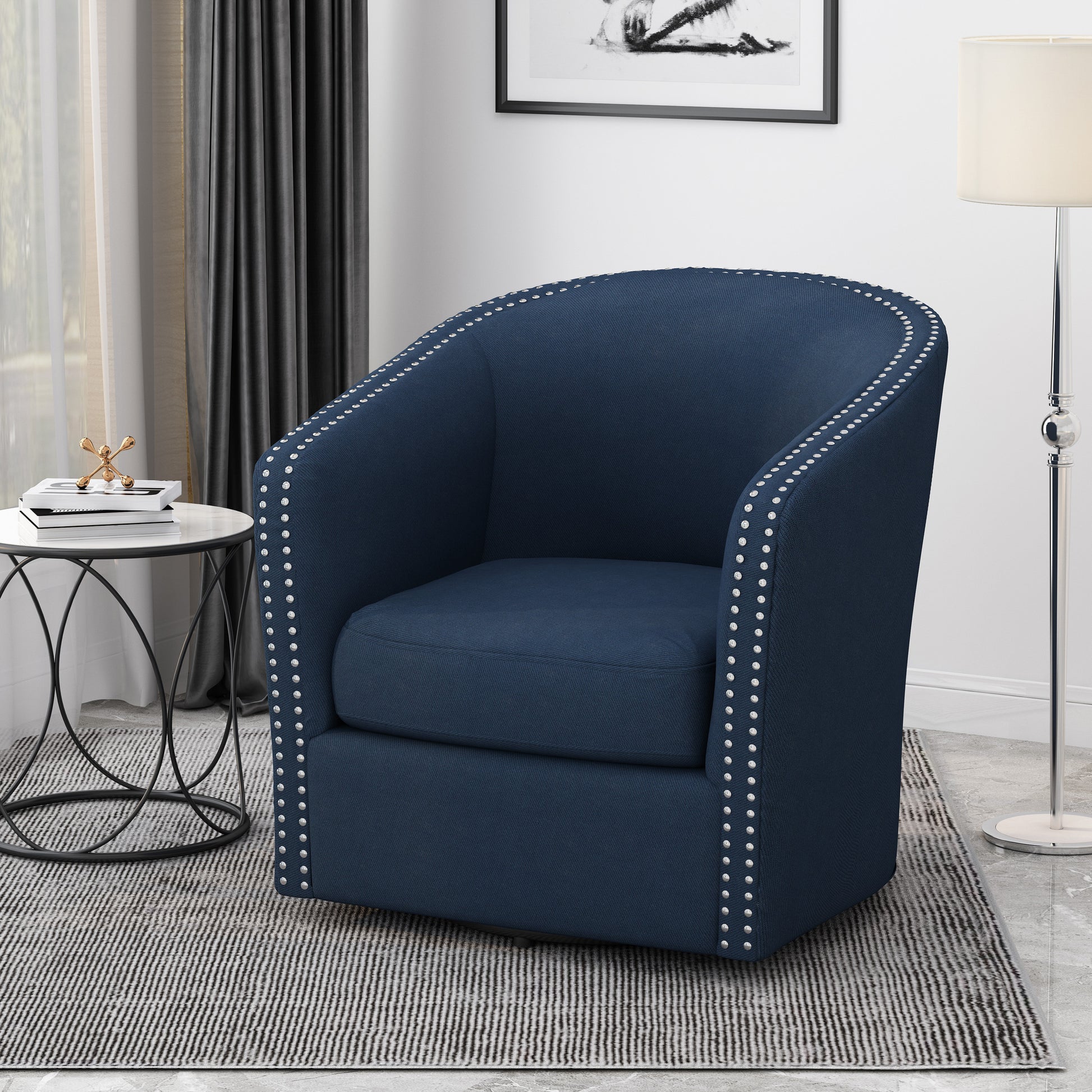 Swivel Chair Blue Fabric