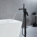 Matte Black Freestanding Floor Mount Bathtub Filler With Single Handle And Hand Shower Matte Black Brass