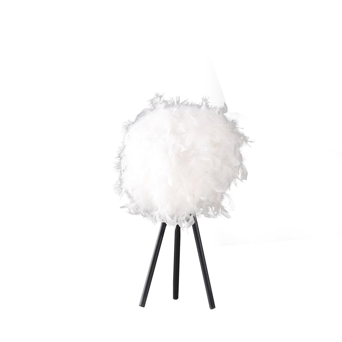 20.5" In Pure White Feather Shade Tripod Modern Metal Table Lamp White Polyester