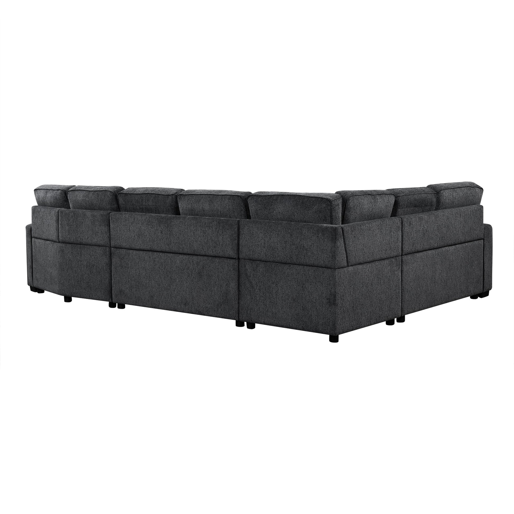 126" L Shaped Sofa Sectional Sofa Couch Pull Out Sofa Bed With Charging Devices And Cup Holders For Living Room, Blue Black Black Blue Foam Chenille 6 Seat