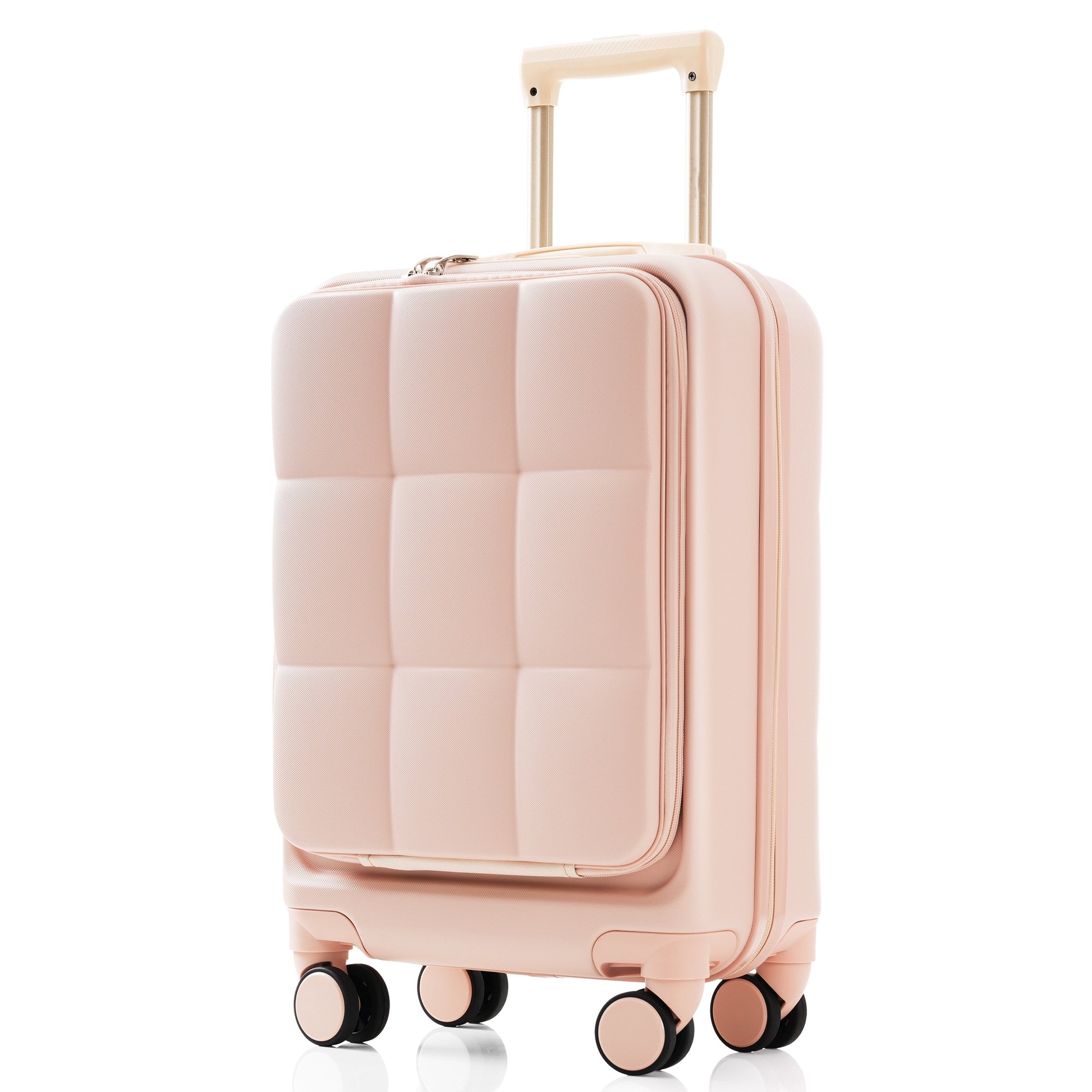 Luggage Sets 3 Piece, 20 Inch With Usb Port And Front Opening Design, Abs Hard Shell Luggage With Spinner Wheels, Cup Holder, Pink Pink Abs