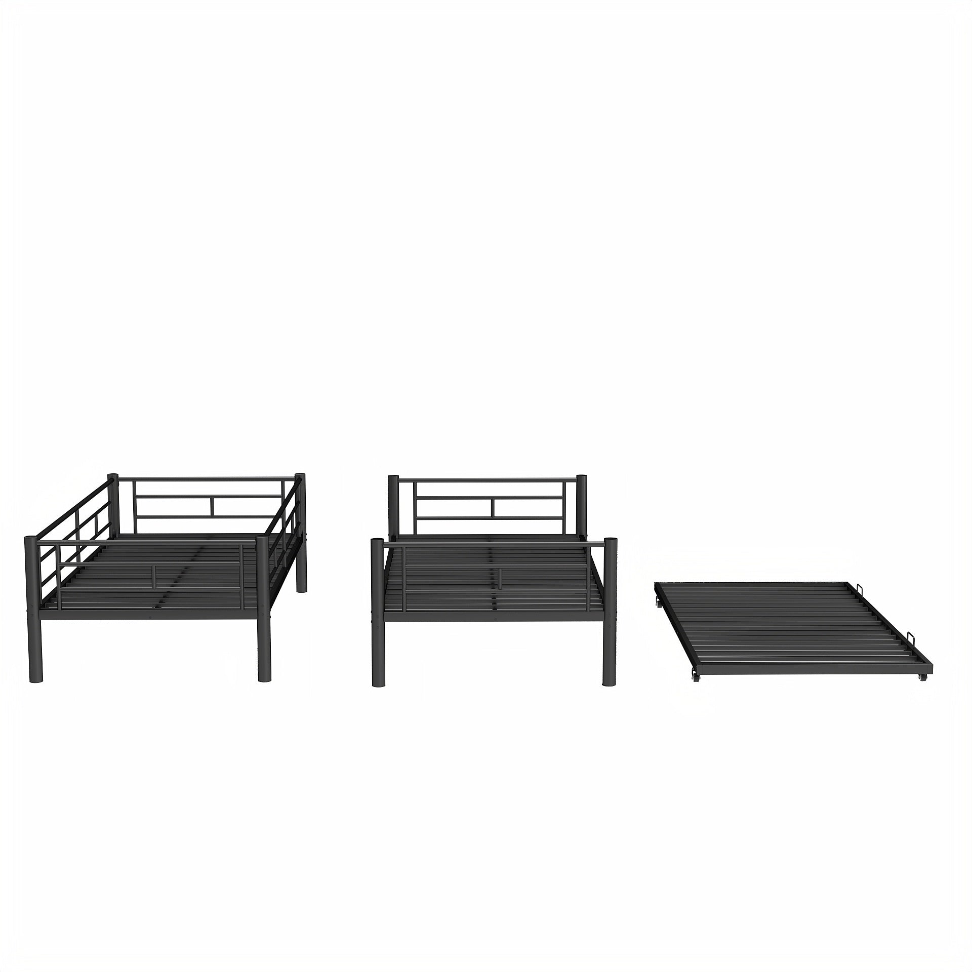 Heavy Duty Sturdy Meta Twin Over Twin Bunk Bed L Noise Reduced Safety Guardrail No Box Spring Needed,Black Twin Black Metal