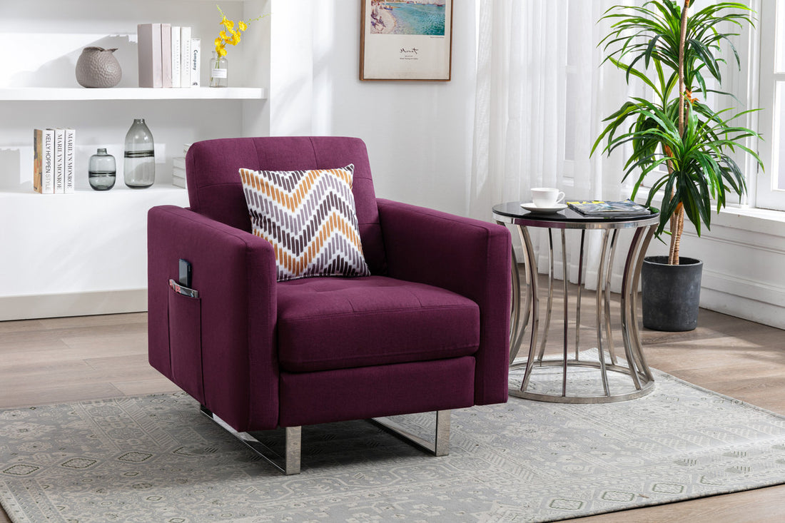 Victoria 33.5" Purple Linen Fabric Armchair with