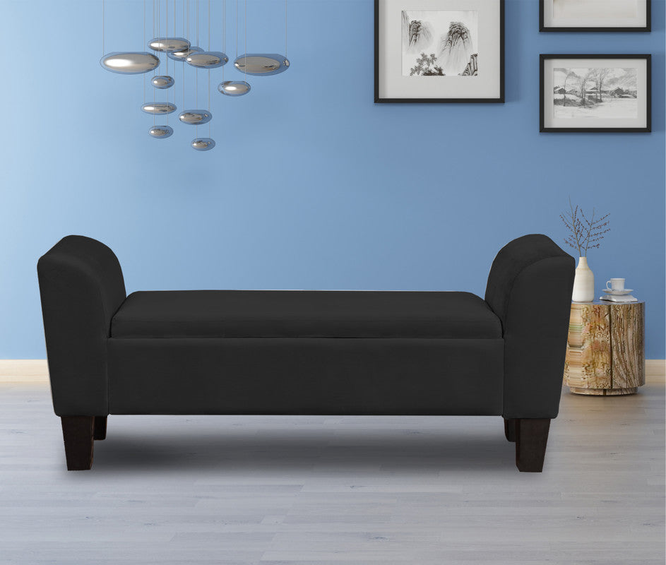 Mila 55" Black Velvet Ottoman Bench With Storage Black Velvet