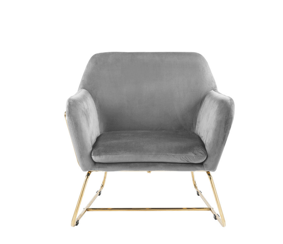 Keira 29.5" Gray Velvet Accent Chair With Metal Base Gray Velvet