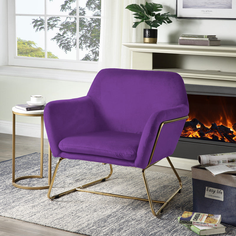 Keira 29.5" Purple Velvet Accent Chair with Metal