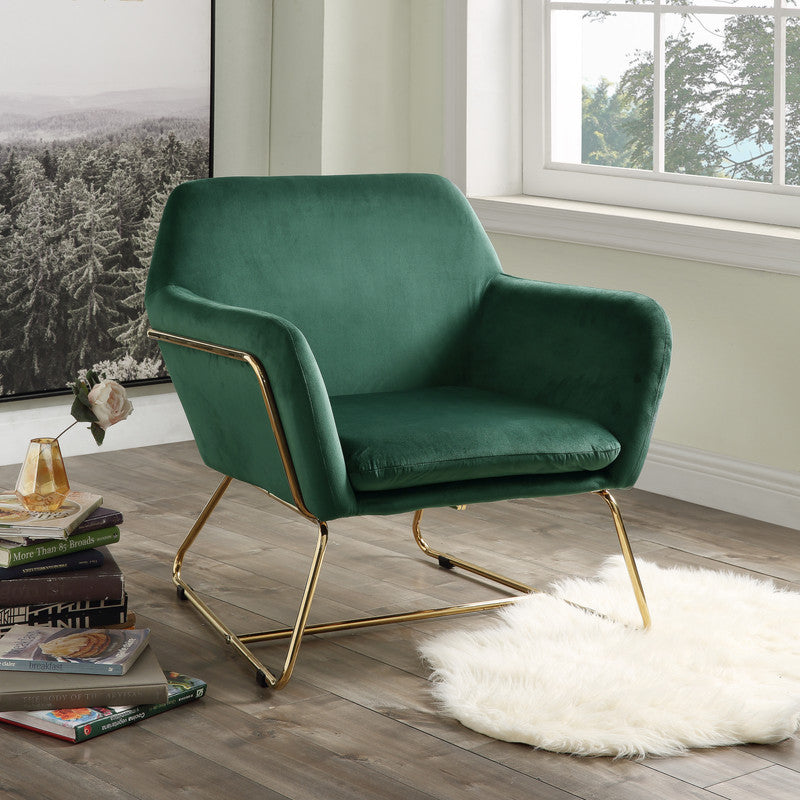 Keira 29.5" Green Velvet Accent Chair With Metal Base Green Velvet