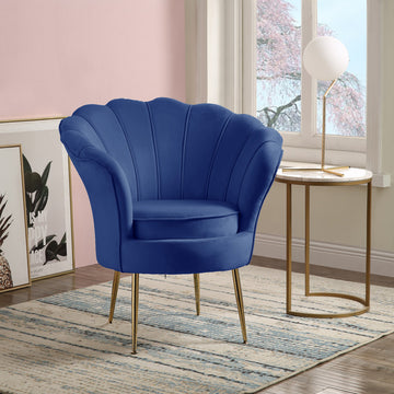 Angelina 34" Blue Velvet Soped Back Barrel Accent Chair With Metal Legs Blue Velvet