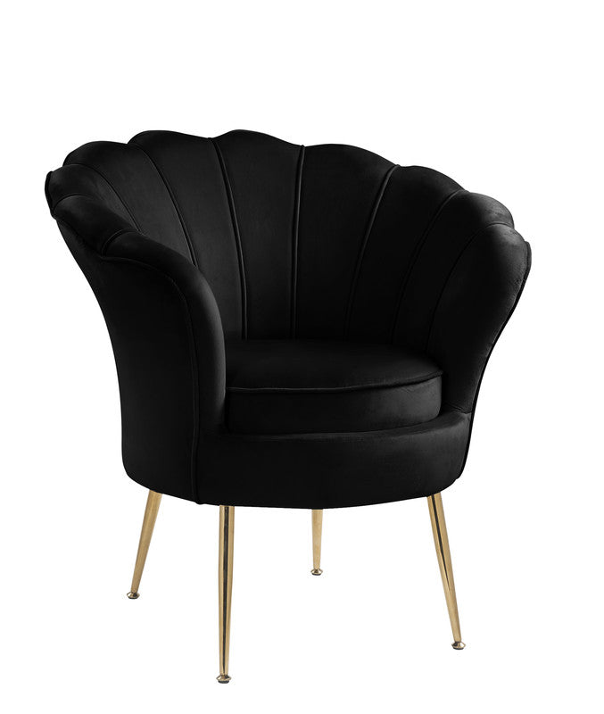 Angelina 34" Black Velvet Soped Back Barrel Accent Chair With Metal Legs Black Velvet