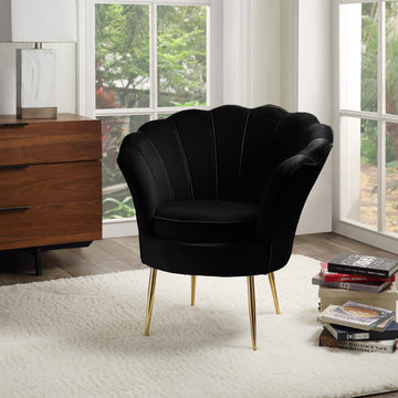 Angelina 34" Black Velvet Soped Back Barrel Accent Chair With Metal Legs Black Velvet