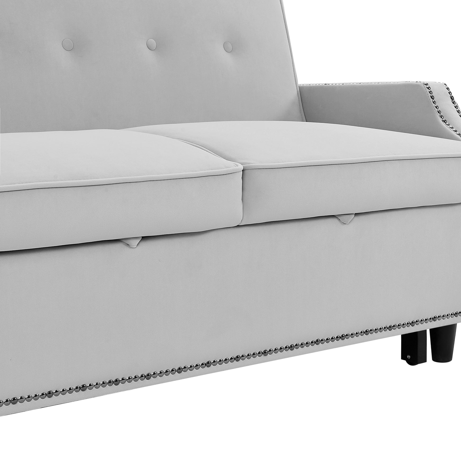 54.7" Multiple Adjustable Positions Sofa Bed Stylish Sofa Bed With A Button Tufted Backrest, Two Usb Ports And Four Floral Lumbar Pillows For Living Room, Bedroom,Or Small Space, Light Grey Light Grey Foam Polyester 2 Seat