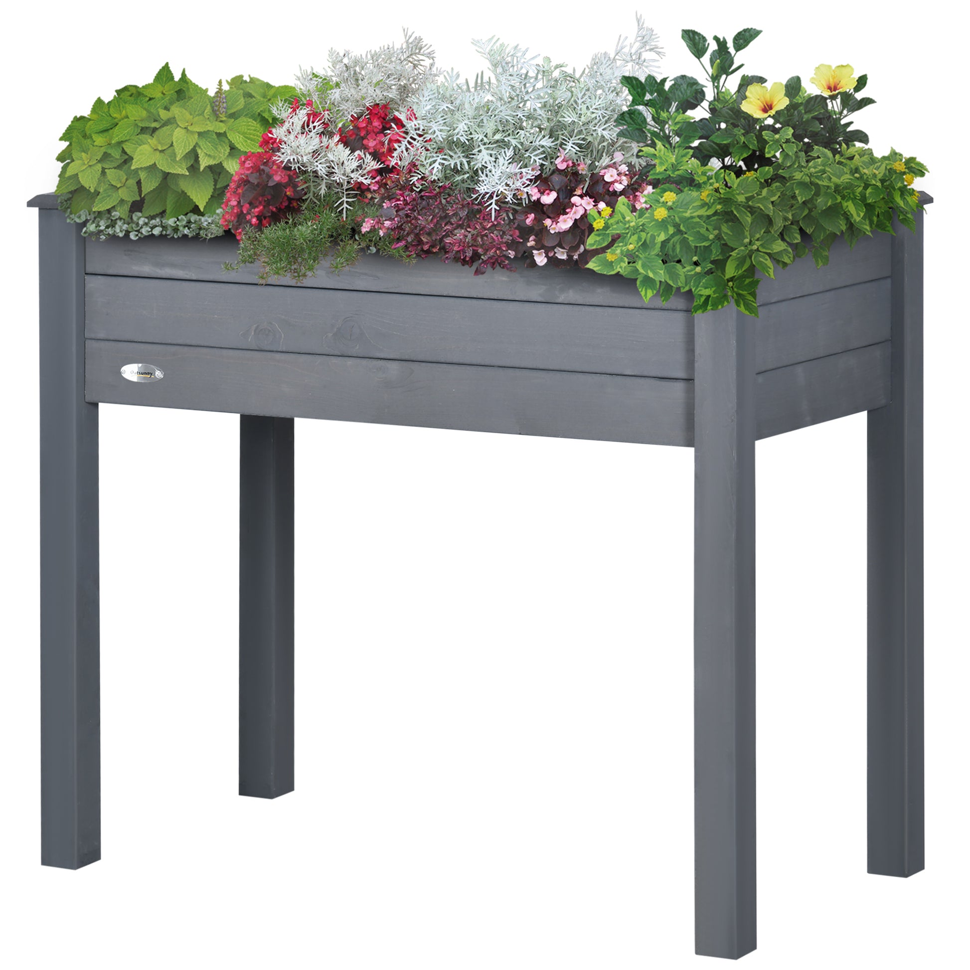 Outsunny Raised Garden Bed With Legs, 34" X 18" X 30", Elevated Wooden Planter Box, Self Draining With Bed Liner For Vegetables, Herbs, And Flowers Backyard, Patio, Balcony Use, Dark Gray Dark Gray