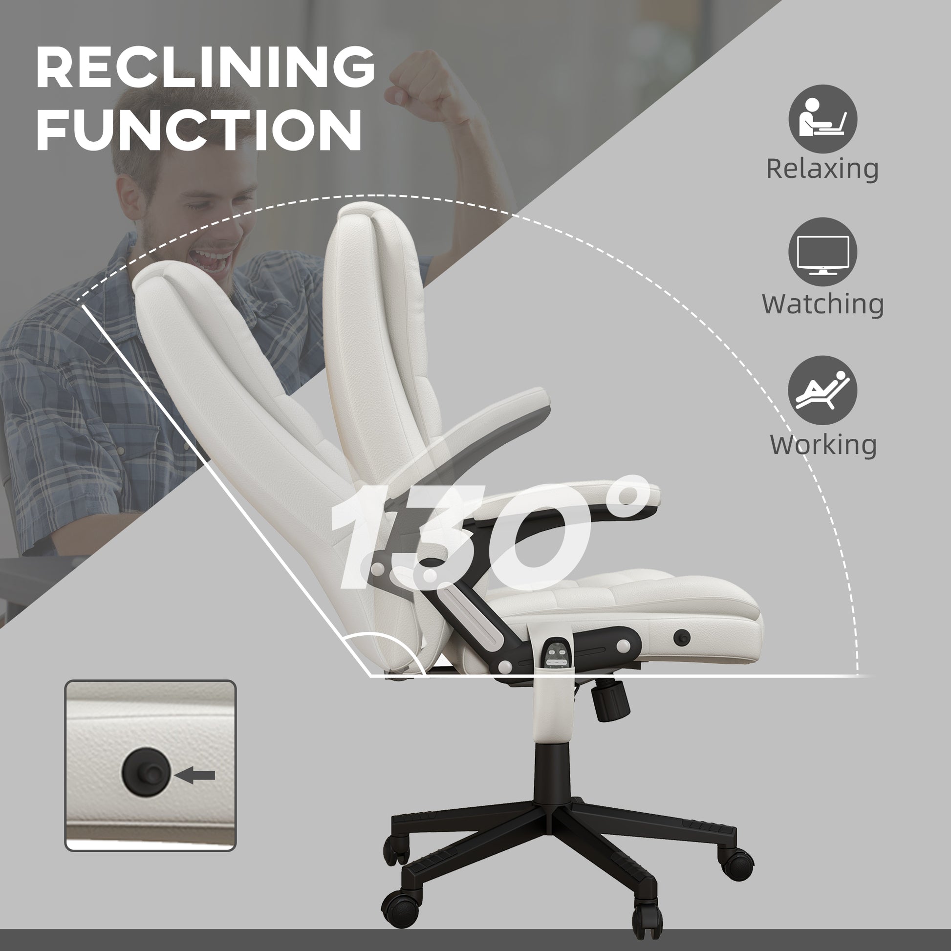 Homcom High Back Vibration Massage Office Chair With 6 Vibration Points, Heated Reclining Pu Leather Computer Chair With Armrest And Remote, White White Pu