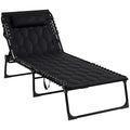 Outsunny Folding Chaise Lounge Set With 5 Level Reclining Back, Outdoor Lounge Tanning Chair With Padded Seat, Side Pocket & Headrest For Beach, Yard, Patio, Black Black Steel