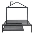 Full Size Metal Platform Bed With Twin Size Trundle,House Shaped Headboard Design, Black Full Black Metal