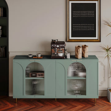 Accent Cabinet Lacquered Wooden Cabinet With 4 Glass Doors Sideboard Buffet Server Cabinet Storage Cabinet, For Living Room, Entryway, Hallway, Office, Kitchen And Dining Room, Mint Green Lacquered Mint Green Adjustable Shelves American