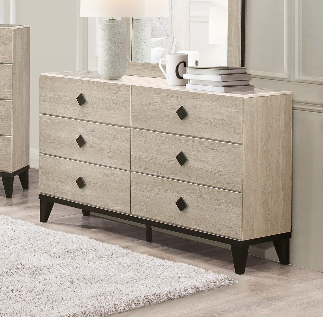 Modern Design Bedroom Furniture 1Pc Cream Finish And Black 6 Drawers B Modern Design Bedroom Furniture 1Pc Cream Finish And Black 6 Drawers B