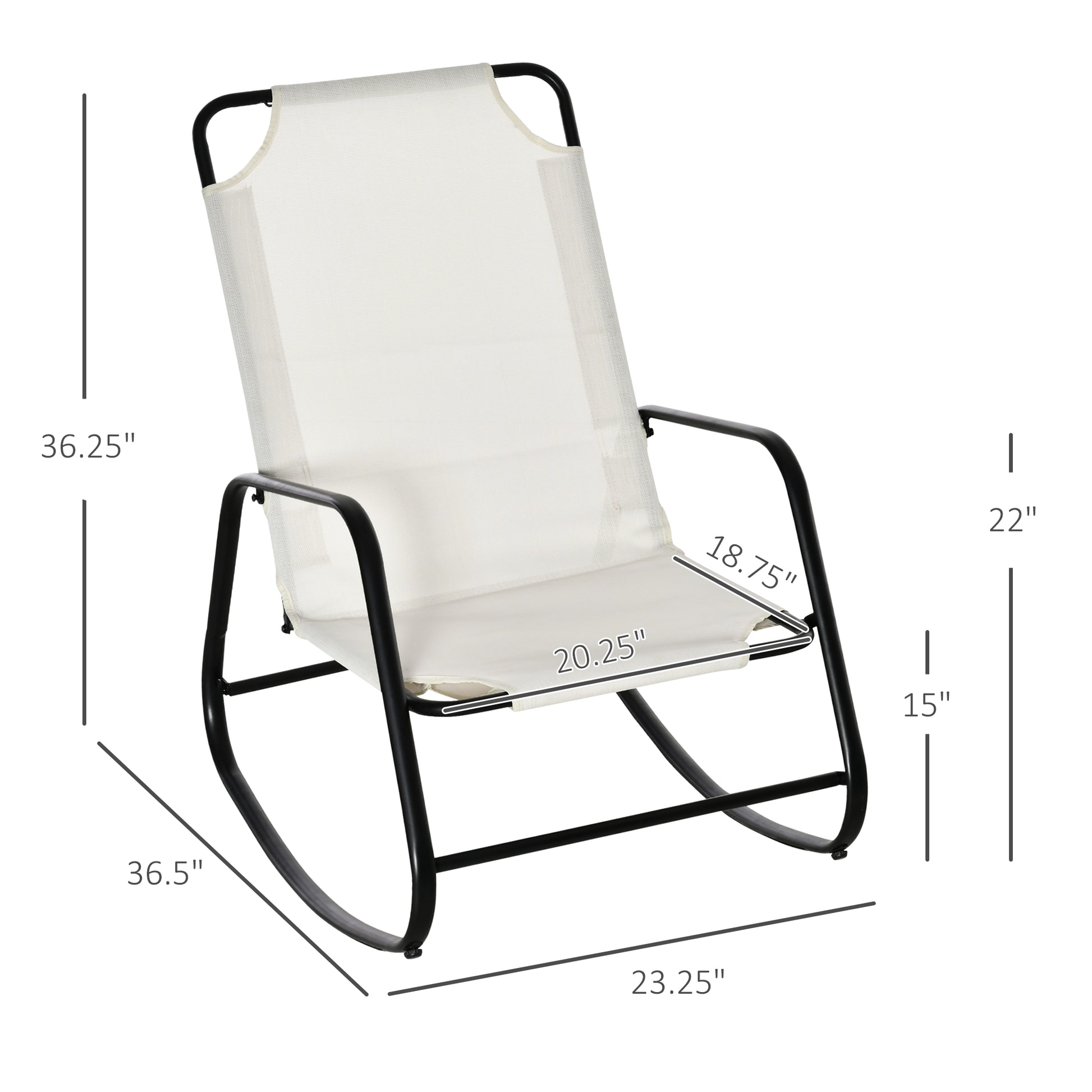 Outsunny Garden Rocking Chair, Outdoor Indoor Sling Fabric Rocker For Patio, Balcony, Porch, Cream White Cream White Steel