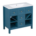 36'' Bathroom Vanity With Resin Sink Combo, Solid Wood Frame Bathroom Storage Cabinet, Freestanding Vanity Set With 5 Drawers& Soft Closing Doors Same As Sw000141Aam Blue Bathroom Solid Wood Mdf Resin