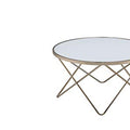 Contemporary Style Round Glass And Metal Coffee Table, White And Gold White Gold Glass Metal