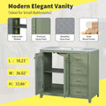 36 Inch Bathroom Vanity With Two Soft Close Doors, Adjustable Shelves And Three Soft Close Drawers Green Bathroom Solid Wood Mdf
