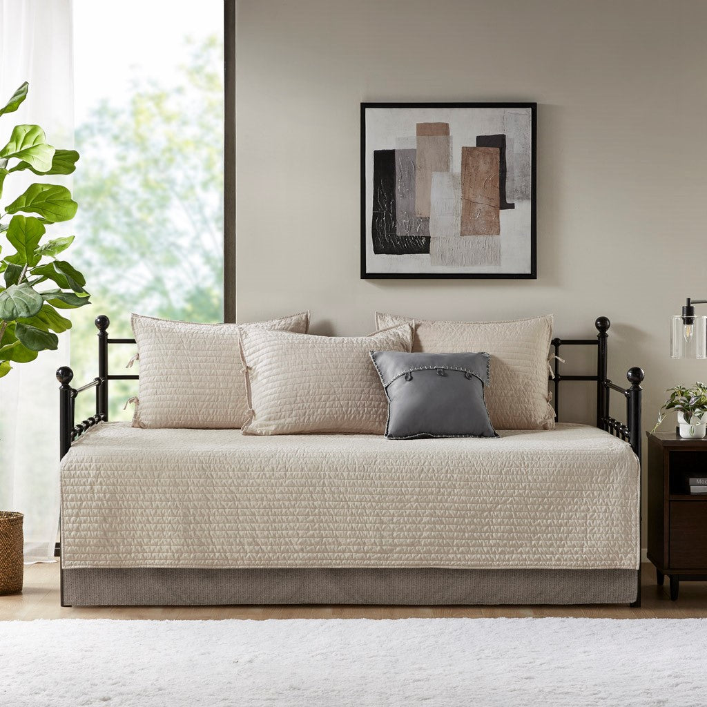 6 Piece Reversible Plaid Daybed Cover Set Neutral Daybed Multicolor Polyester