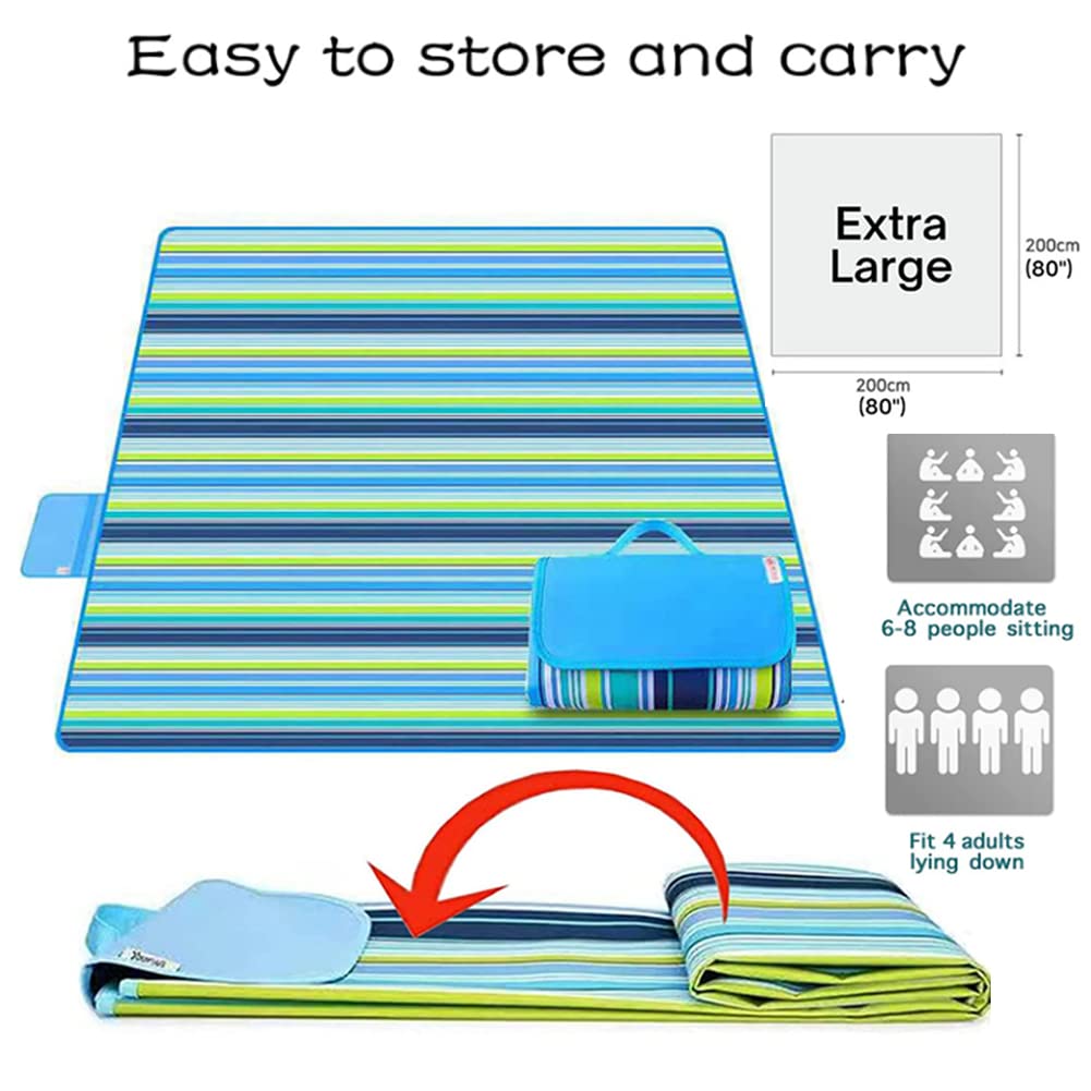 Outdoor Picnic Blankets, Waterproof Sandproof Portable Blankets, Foldable And Lightweight For Spring Summer Camping, Beach, Park Blue Oxford Fabric