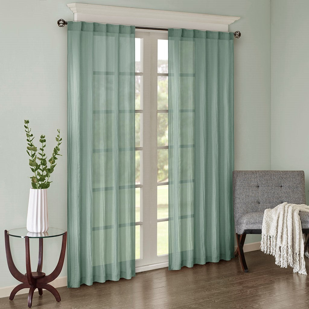 Solid Crushed Curtain Panel Pair 2 Pcs Window Panels Aqua Polyester