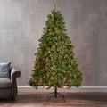 7' Dunhill Hinged Tree With 650 Multi Lights Ul,Dia:52 Green Pvc