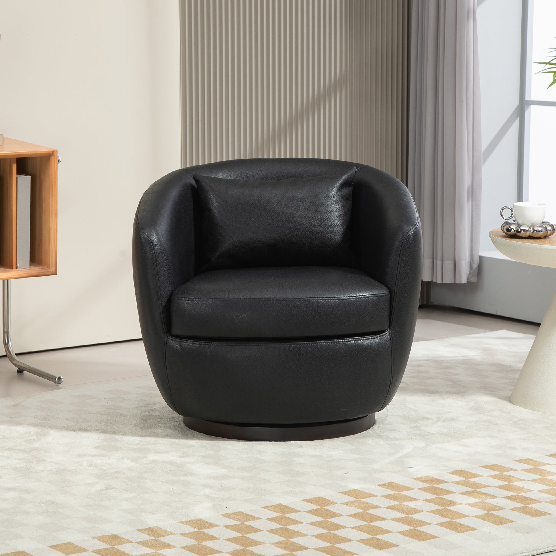 Upholstered Swivel Barrel Armchair With Storage Modern Living Room Side Chair For Bedroom Office Reading Spaces Pu Black Black Foam Upholstered