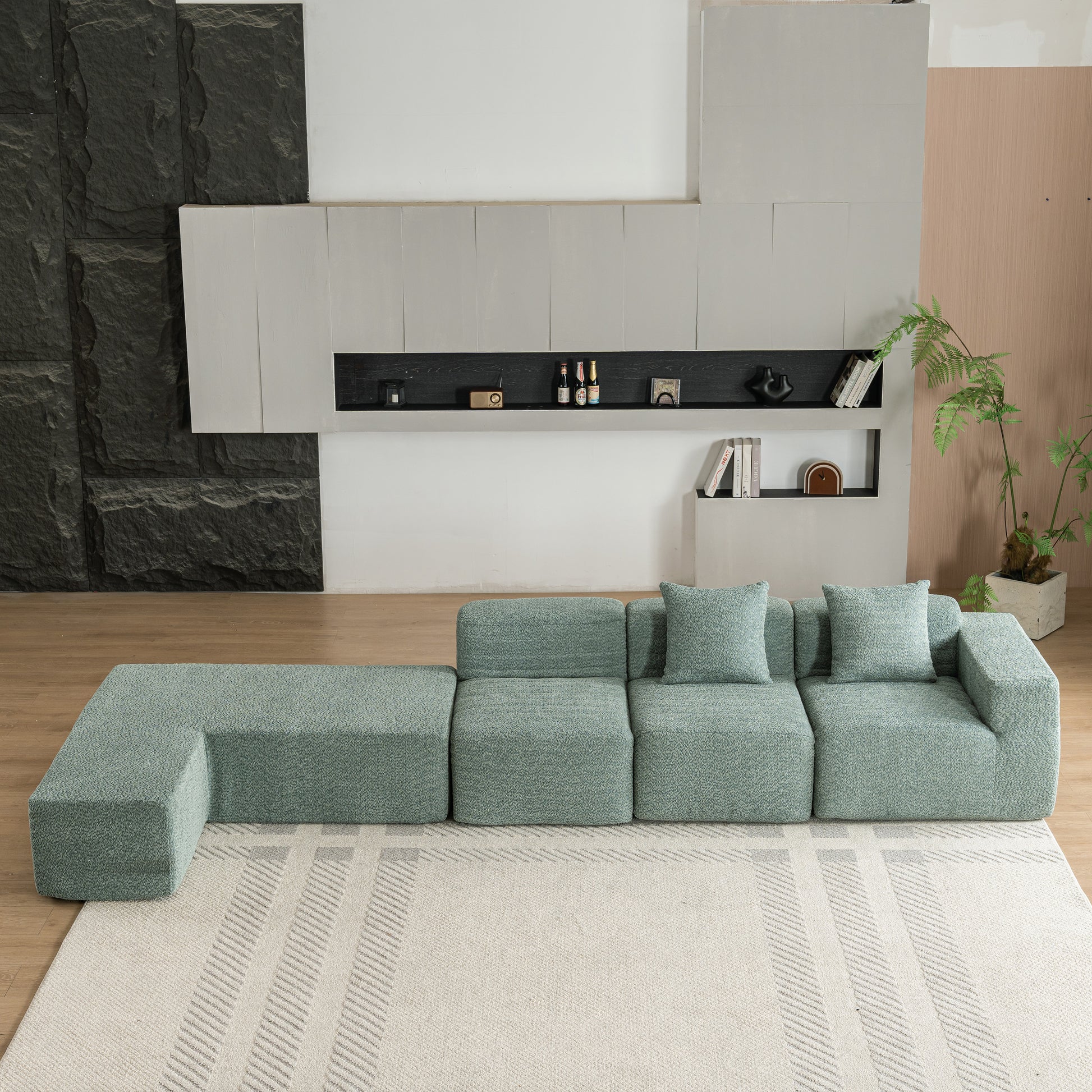 116.5" Sectional Sofa Full Compressed Sofa Couch Free Combined Sofa For Living Room, Green Green Foam Polyester 4 Seat