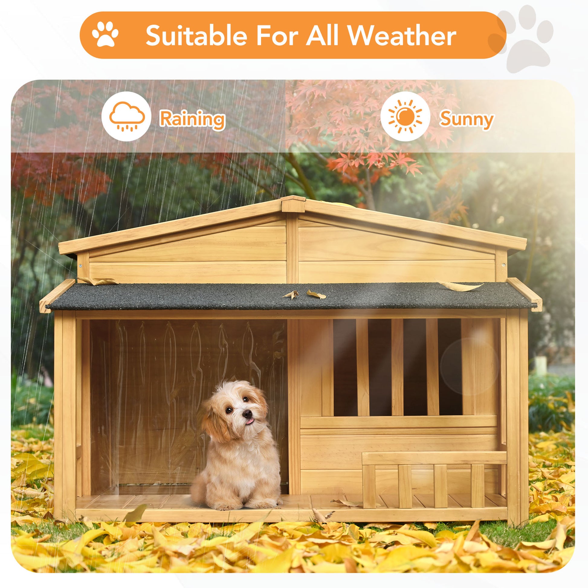 Wooden Dog House, Outdoor Indoor Dog Crate, Pet Kennel With Po