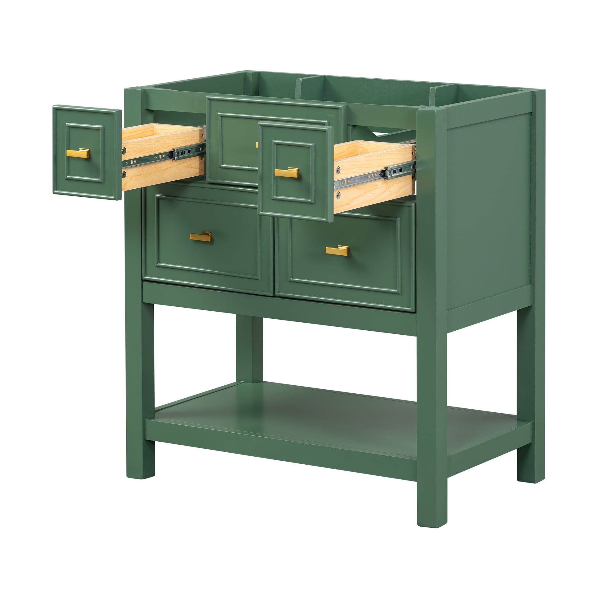 30'' Bathroom Vanity Without Sink, Free Standing Single Vanity With 5 Drawers, Solid Wood Frame Bathroom Storage Cabinet Not Include Basin Sink 4 Green 1 Bathroom Freestanding Modern Solid Wood Mdf Painted