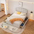 Full Size Upholstered Bed With 4 Storage Drawers,Wood Slat Support, Beige Full Beige Upholstered
