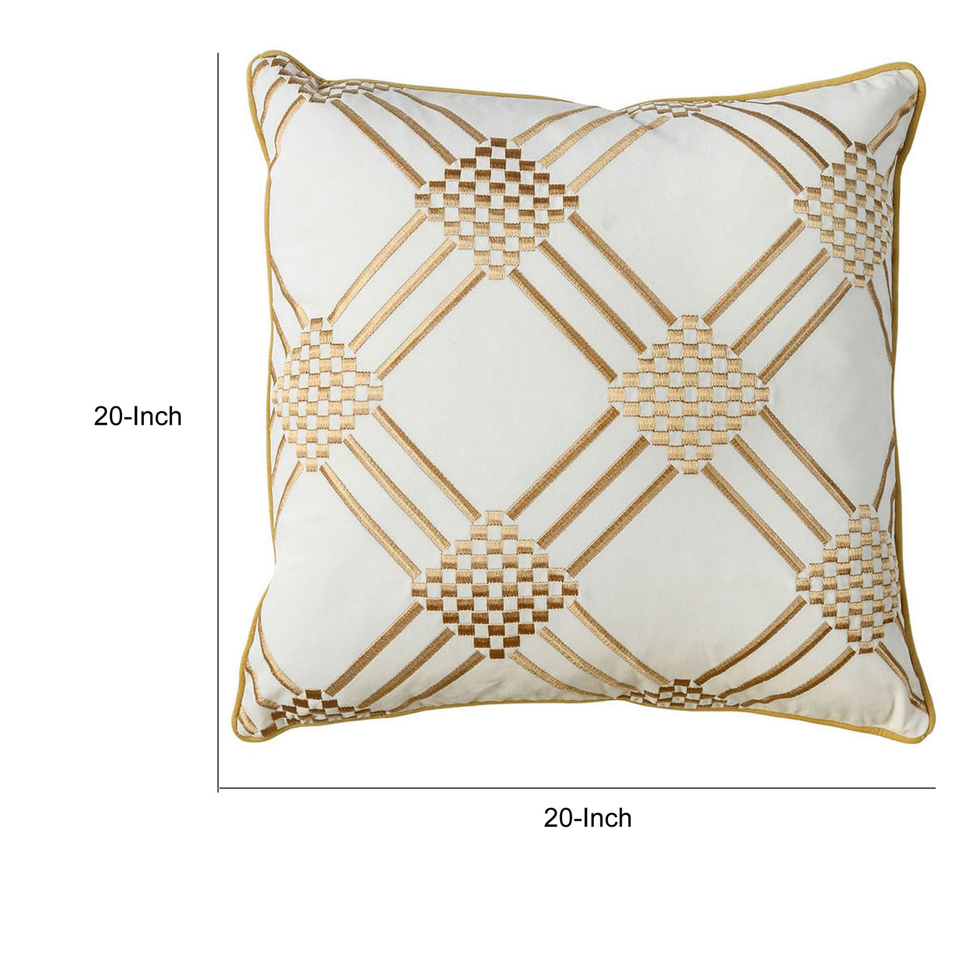 Contemporary Style Set Of 2 Throw Pillows With Diamond Patterns, Ivory, Yellow Ivory Polyester