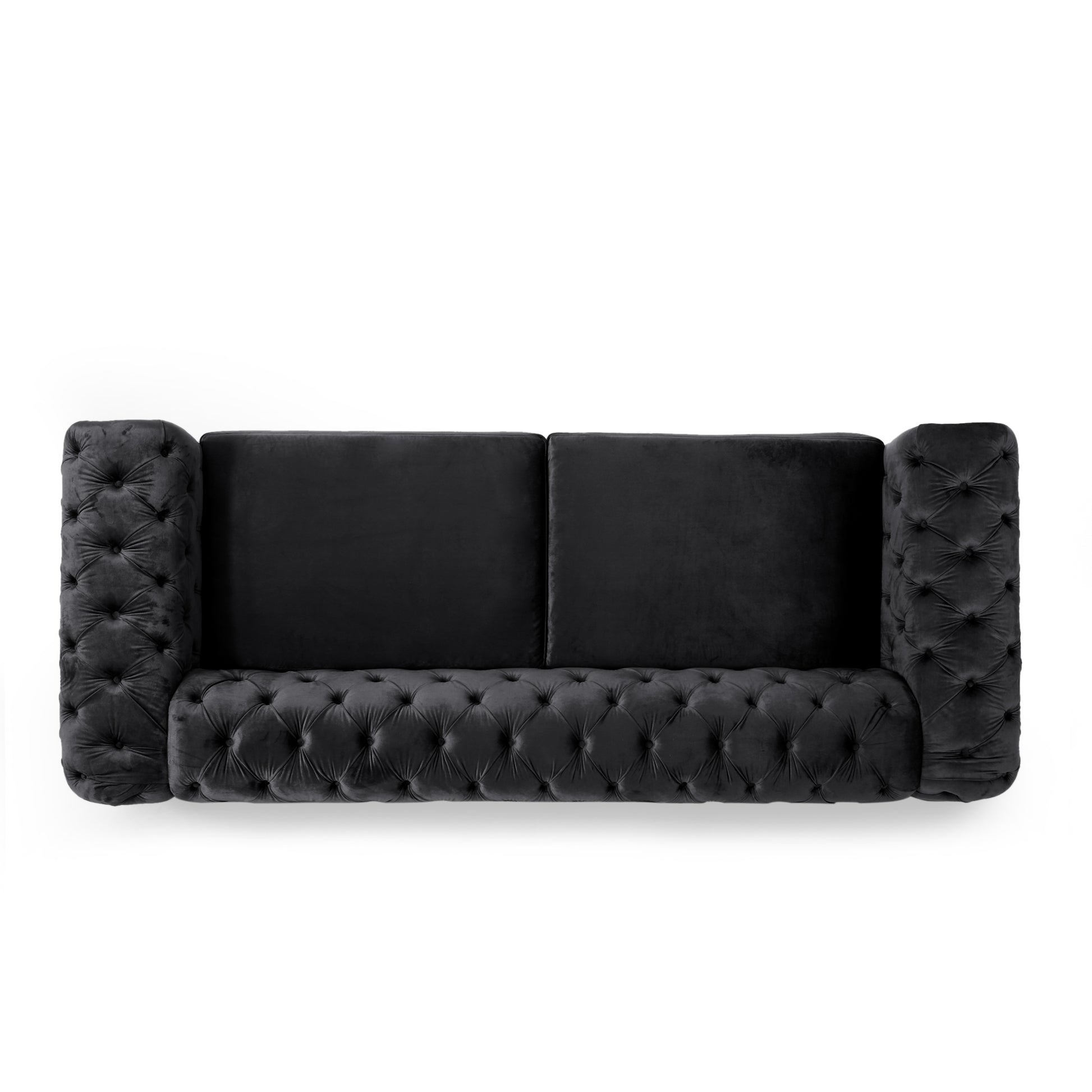 Mirod Comfy 3 Seat Sofa With Tufted Back And Arm, Modern For Living Room Black Velvet 3 Seat