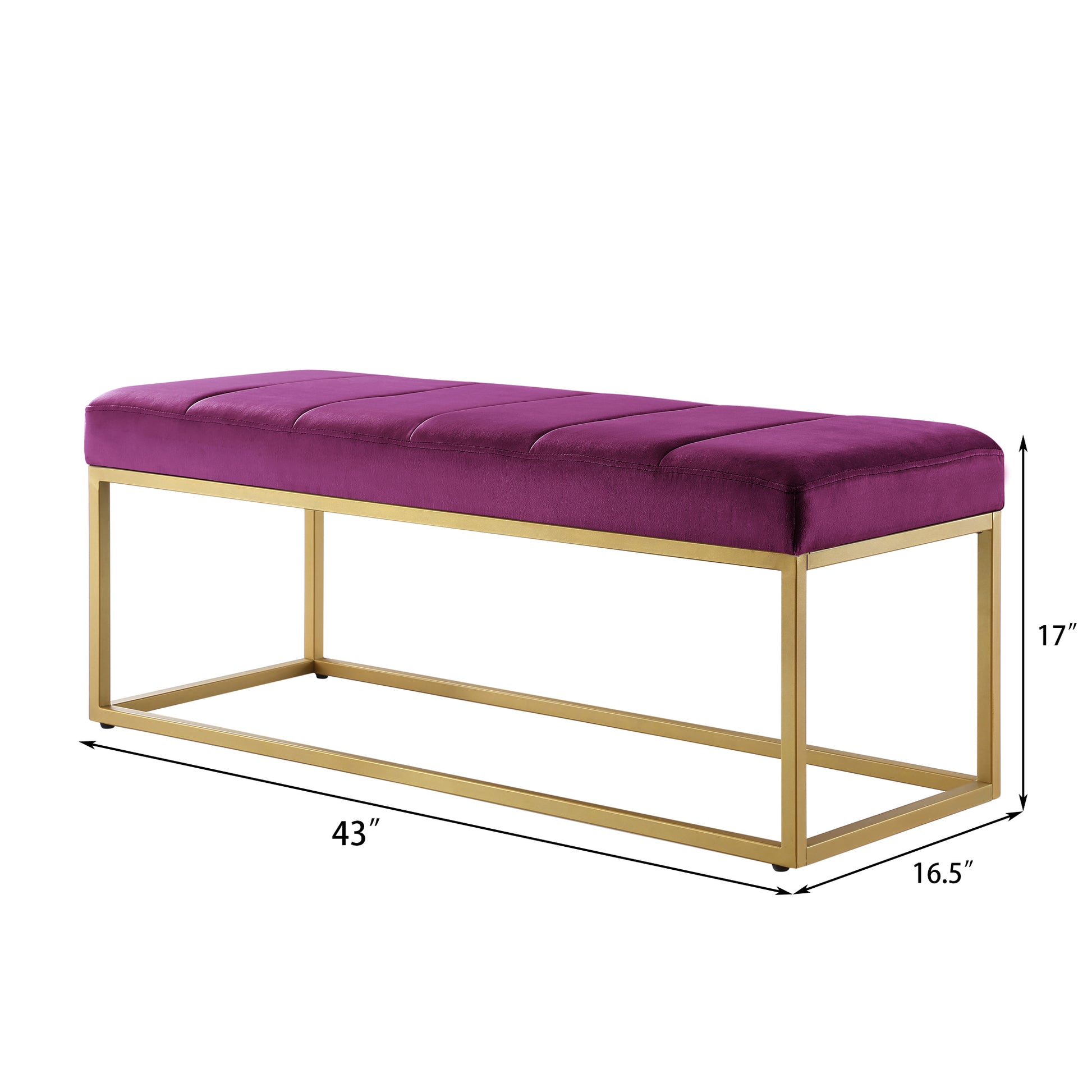 Modern Tufted Channel Entryway Bench Emerald Velvet Upholstered End Of Bed Bench With Metal Frame,Footboard Bench For Living Room, Bedroom Violet Foam Velvet