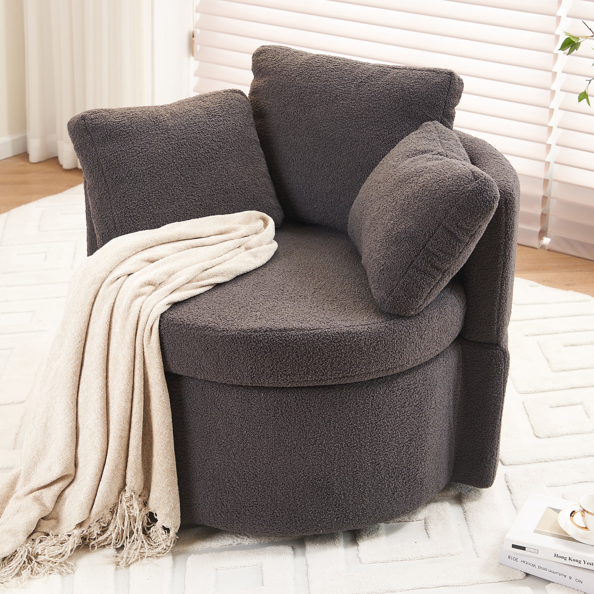 029 Teddy Fabric Swivel And Storage Chair With Back Cushion For Living Room,Dark Gray Dark Gray Primary Living Space Modern Foam Teddy