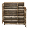 Rustic Grey Oak 3 Door Shoe Cabinet Vertical Rustic Primary Living Space Shelves Included Wood