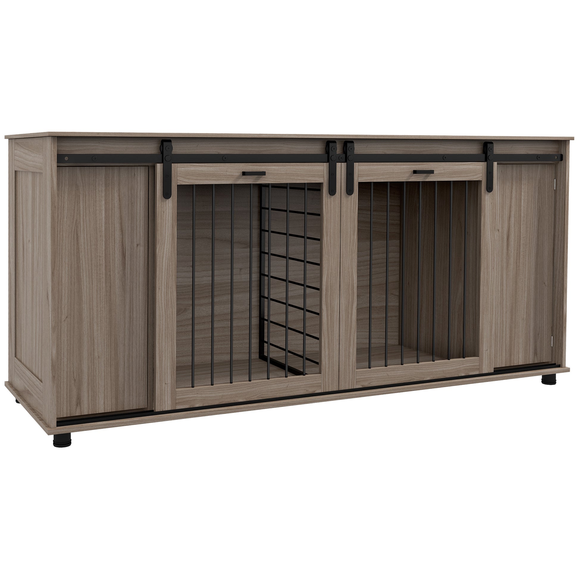 Pawhut Dog Crate Furniture With Removable Divider For 2 Small Dogs Or 1 Large Dog, 71" Modern Dog Kennel Furniture End Table With Storage, Double Doors, Walnut Brown Particle Board