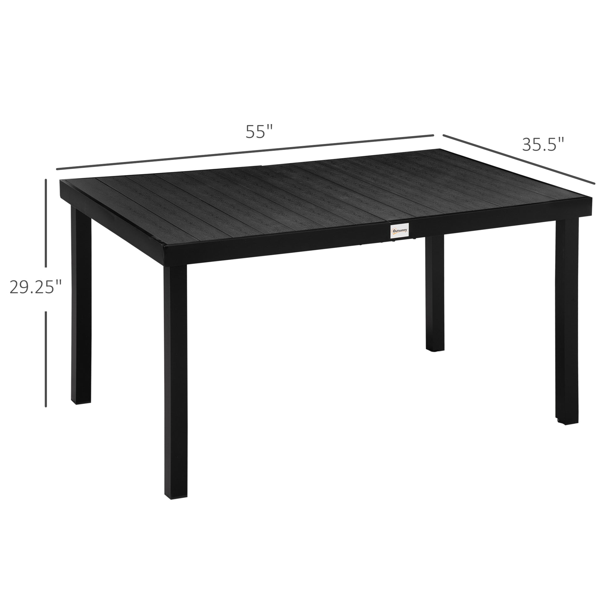 Outsunny Outdoor Dining Table For 6 Person, Rectangular Patio Table, Aluminum Metal Legs For Garden, Lawn, Patio, Woodgrain Black Black Aluminium