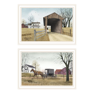 2 Piece Vignette Miller'S Creek Bridge, Going To Market White Framed Wall Art For Living Room, Bedroom Wall Art Print For Home Decor By Billy Jacobs Multicolor Wood Paper