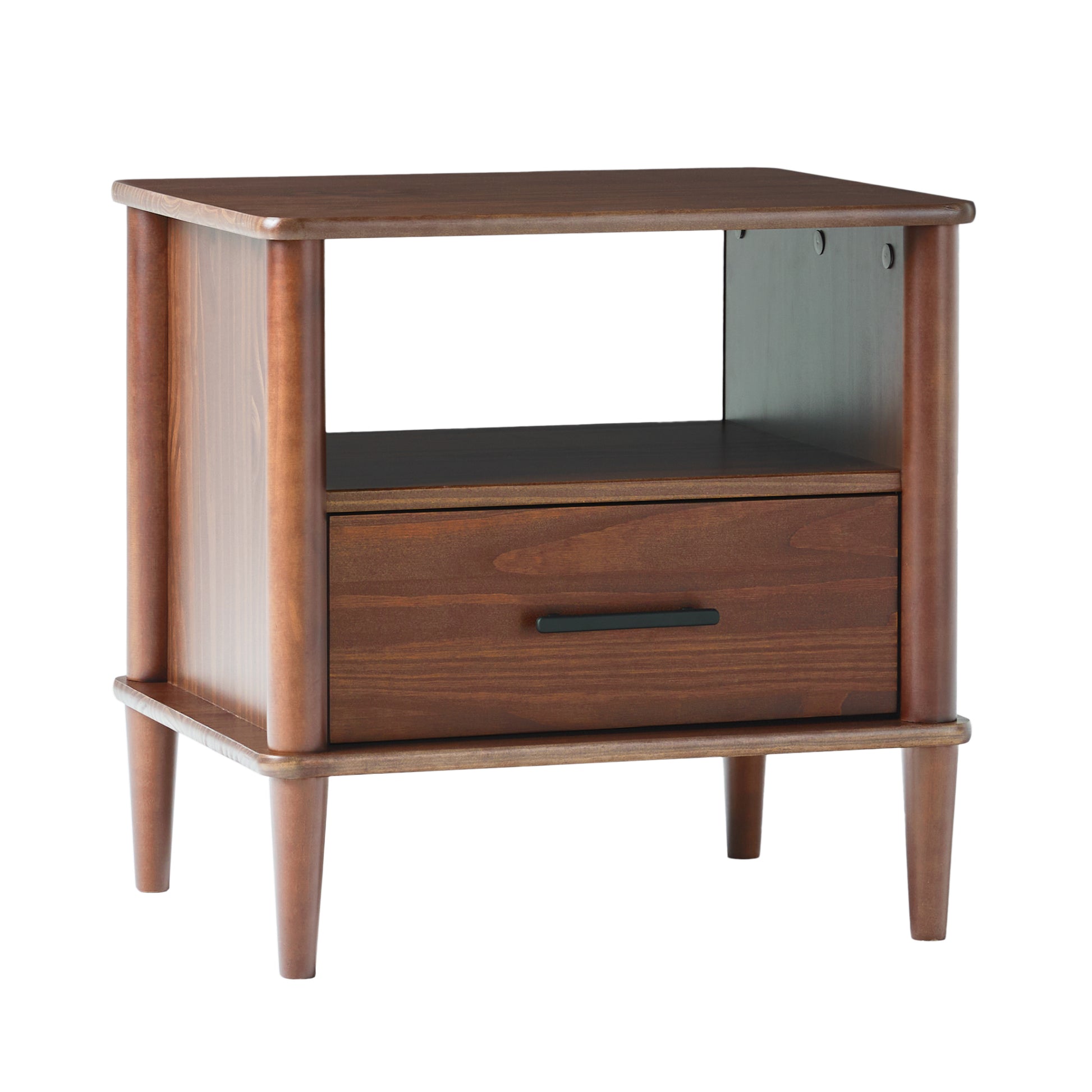 Transitional Solid Wood Spindle Nightstand Walnut Walnut Metal Pine