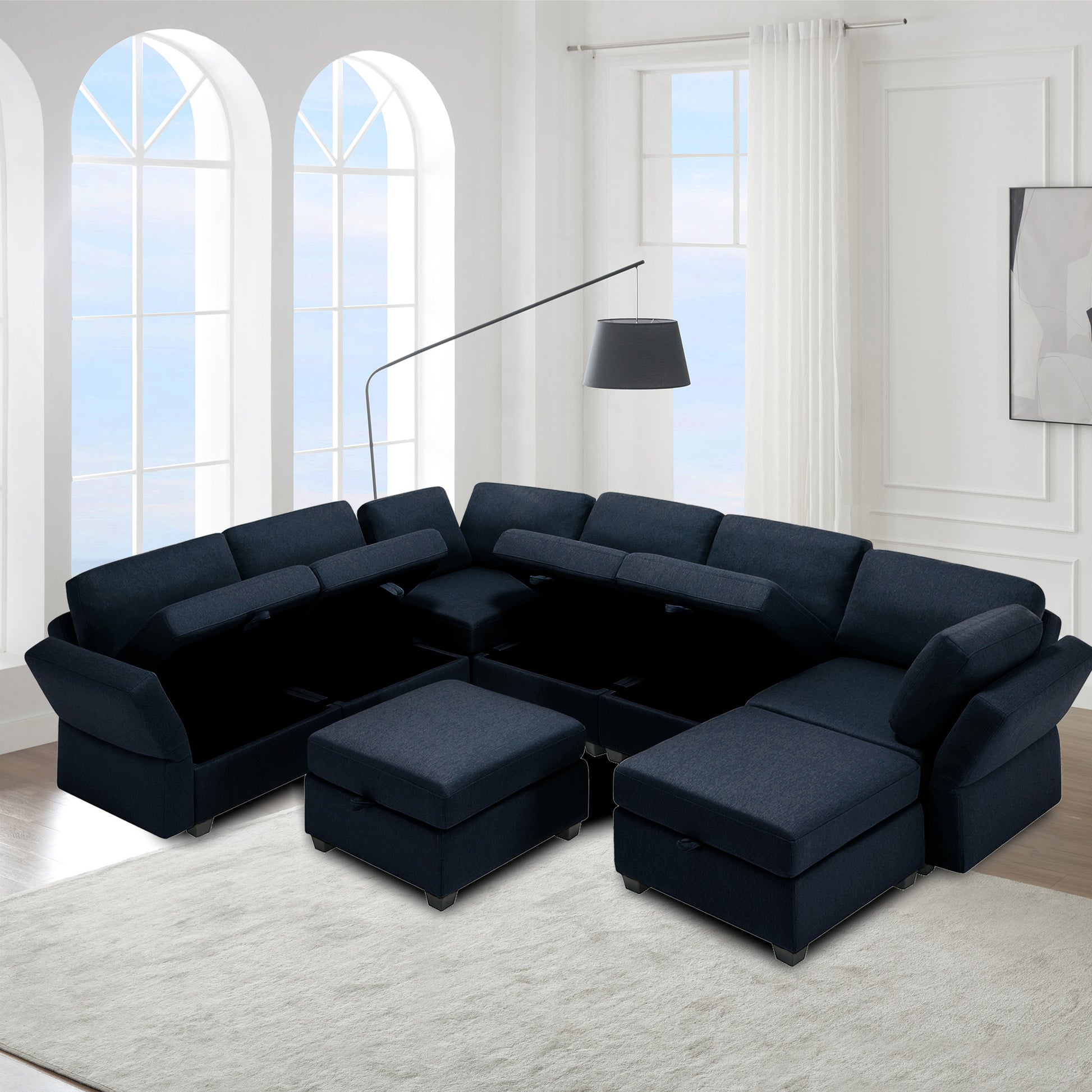 Modular Sectional Sofa With Storage Seat Oversized U Shaped Couch With Reversible Chaise Sofa Set With Ottoman,Ultimate Comfort 6 8 Seater Couches With Adjustable Arms And Backs For Living Room Blue Blue Polyester 6 Seat