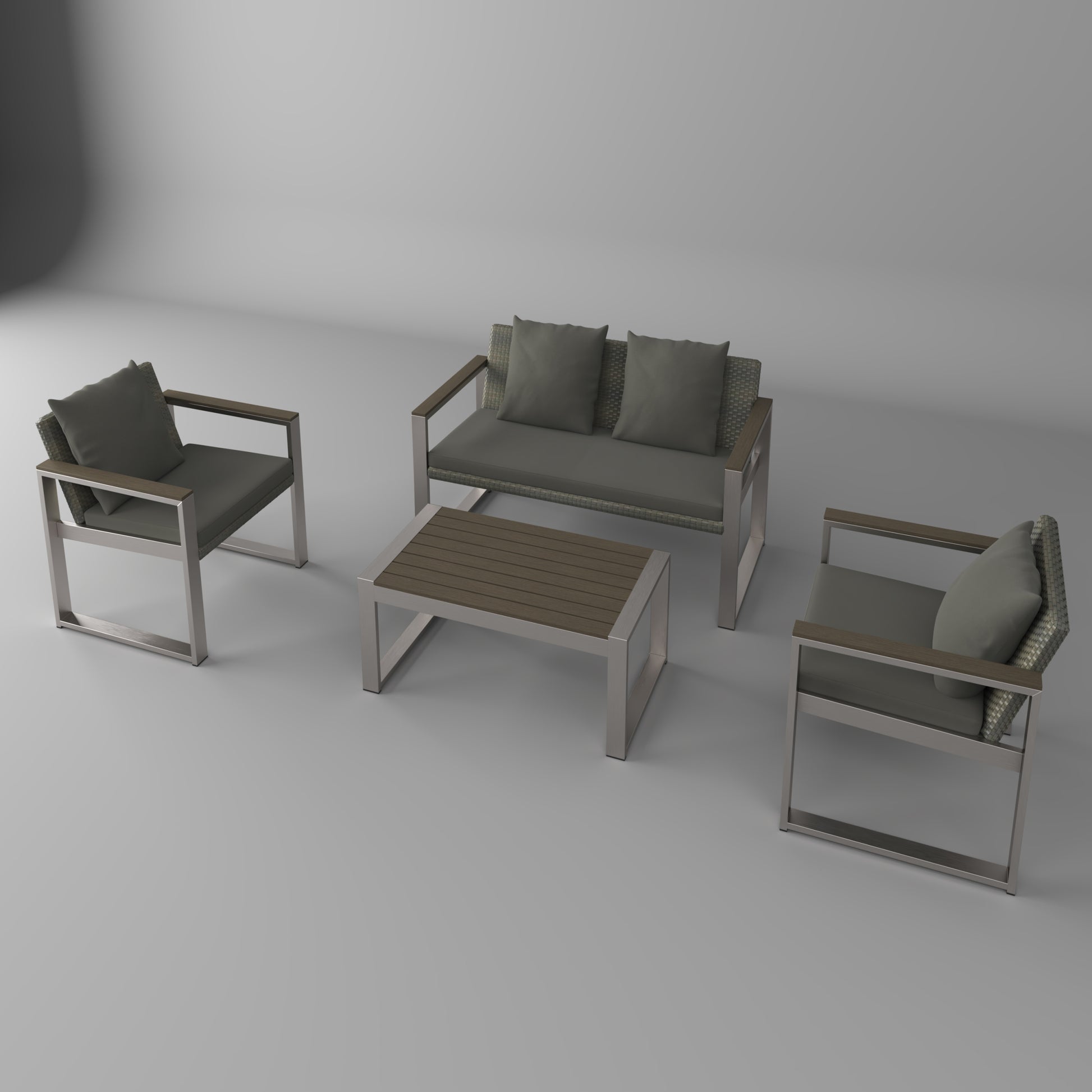 Aluminum And Rattan Modern 4 Piece Sofa Seating Group For Patio Garden Outdoor Yes Complete Patio Set Gray Silver Mildew Resistant Frame Fade Resistant Cushion Garden & Outdoor Modern Complete Patio Sets Aluminium Aluminium