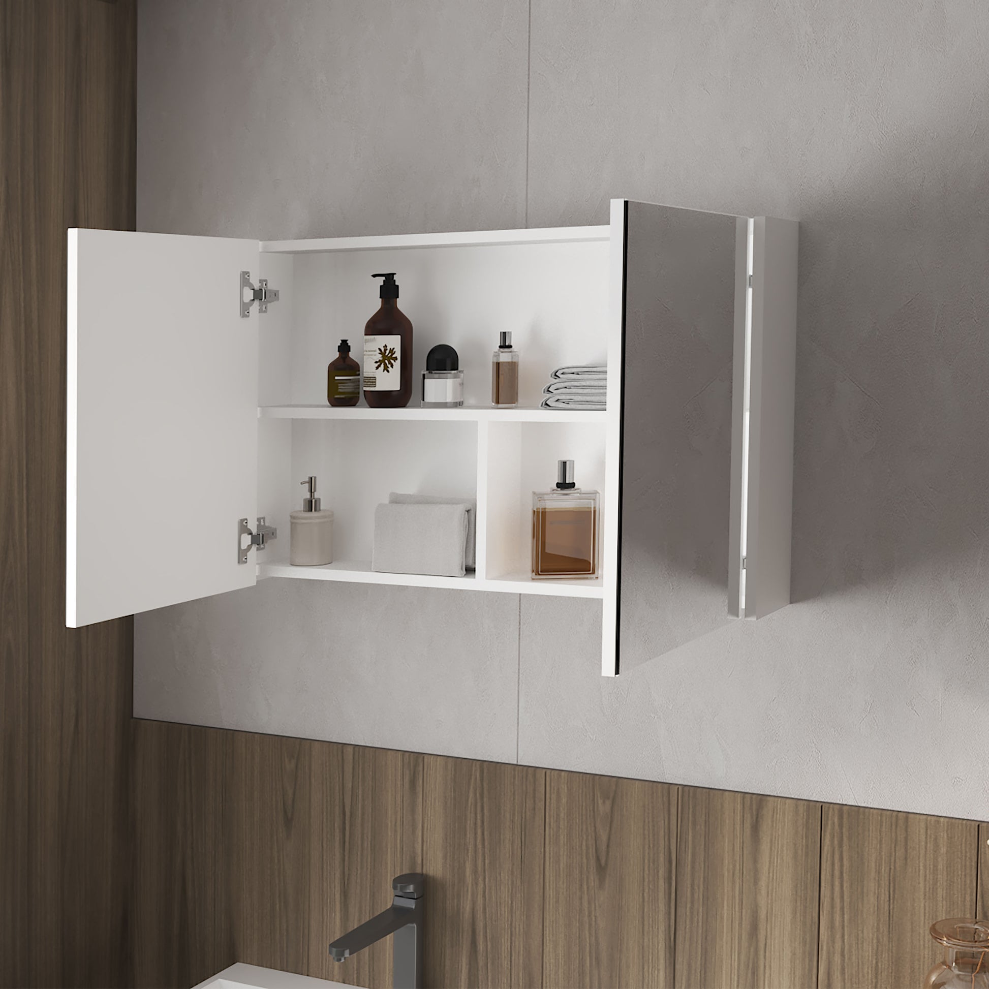 Mcnary Medicine Cabinet With Included Mirrors And 2 Doors, White White 2 3 24 To 35 In Mirror Included Bathroom Wall Mounted Modern 5 10 Inches Particle Board Melamine