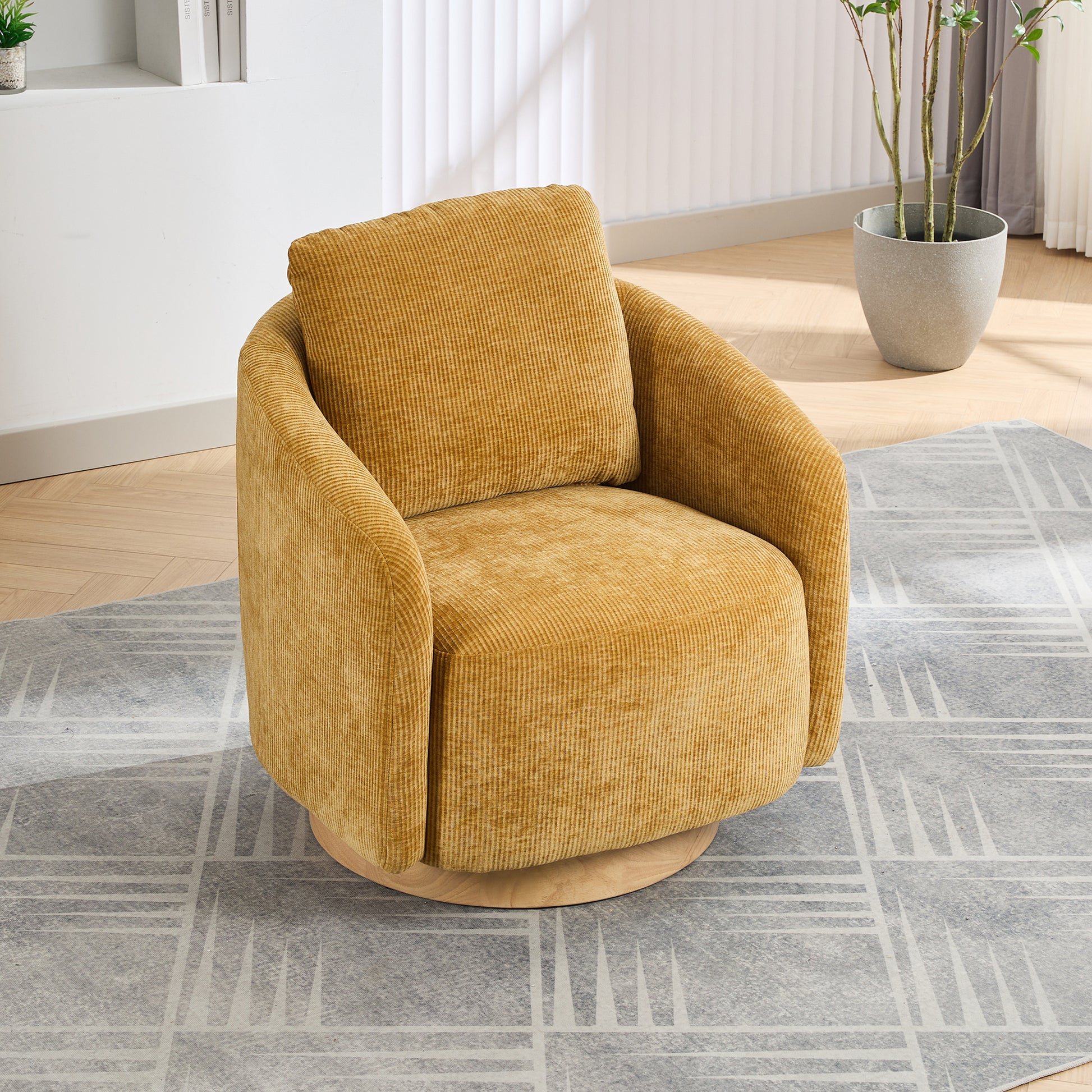 30.3"W Swivel Accent Barrel Chair And Comfy Round Accent Single Sofa Chair, 360 Degree Club Chair, Lounge Armchair For Living Room Bedroom Nursery.Mustard Mustard Chenille