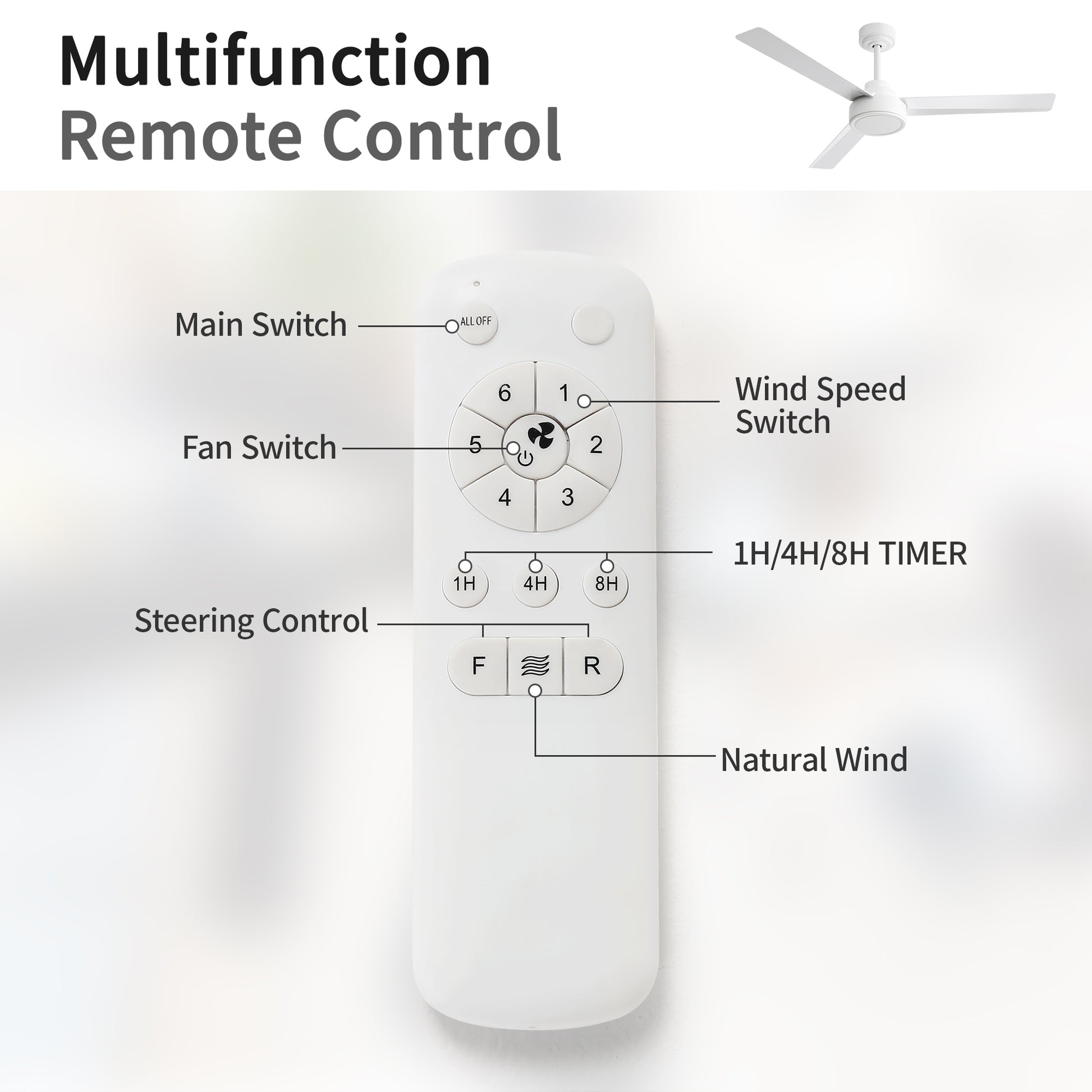 52" Without Light, 3 Abs Blades Farmhouse With Remote Control 6 Speed Reversible Dc Motor White For Living Room, Bedroom, Kitchen White Abs