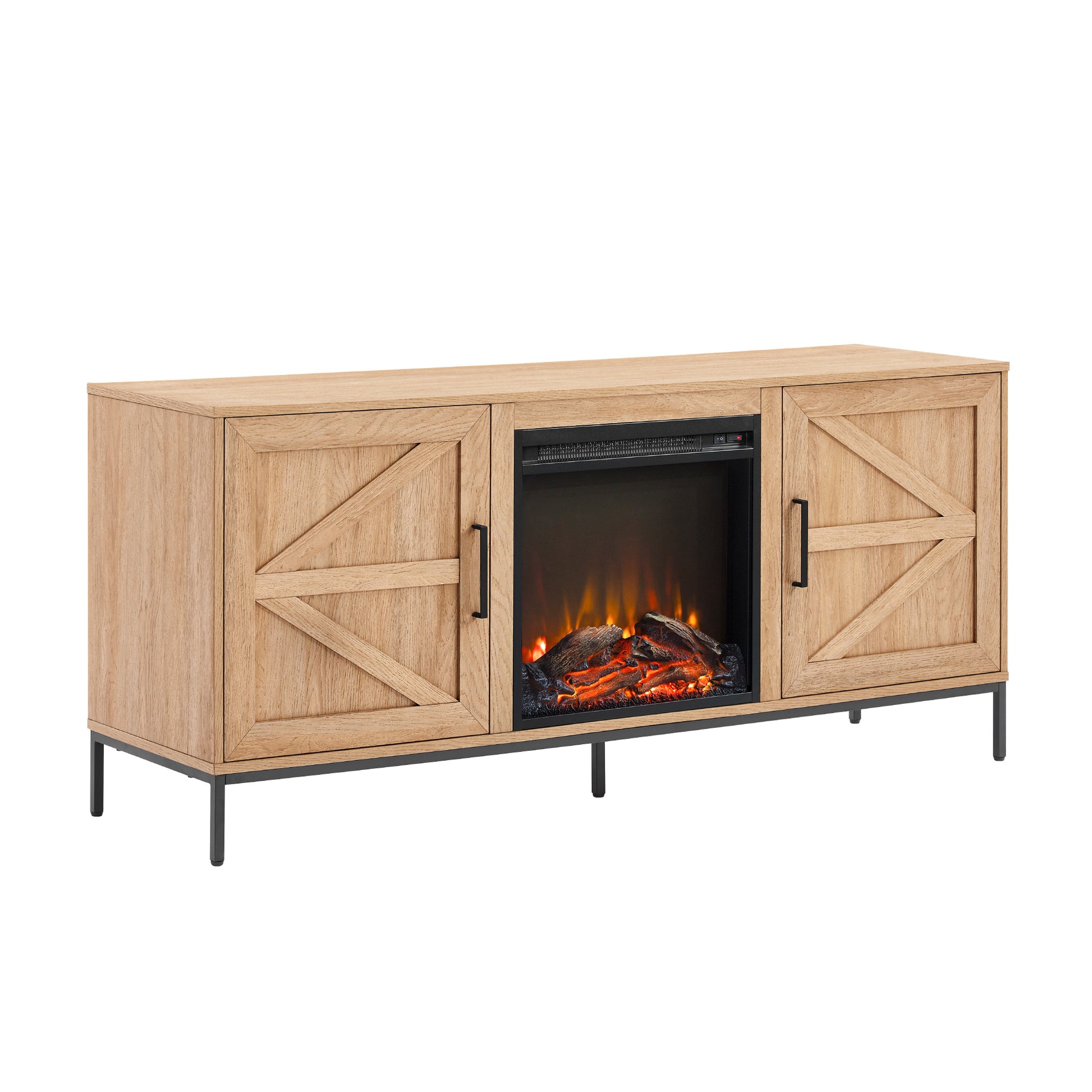 Modern Farmhouse Barn Door Fireplace Tv Stand For Tvs Up To 65 Inches Coastal Oak Light Brown Mdf Mdf