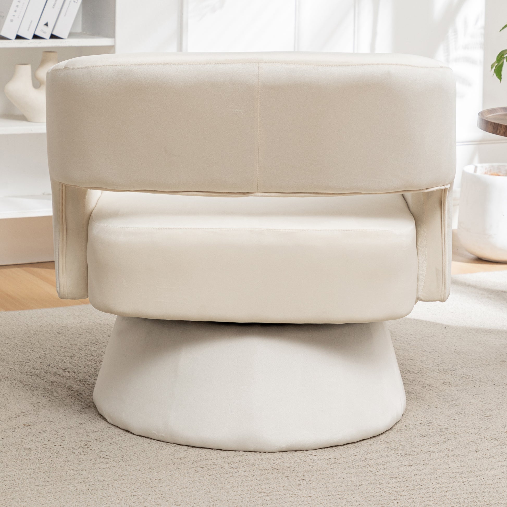 Swivel Barrel Chair, Velvet Accent Armchair 360 Degree Swivel Club Chair For Living Room Bedroom Reception Room White Foam Velvet